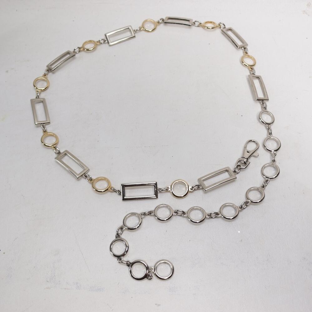 Classic Chain Belt Women OS Silver Tone Varied Geometric Links Adjustable